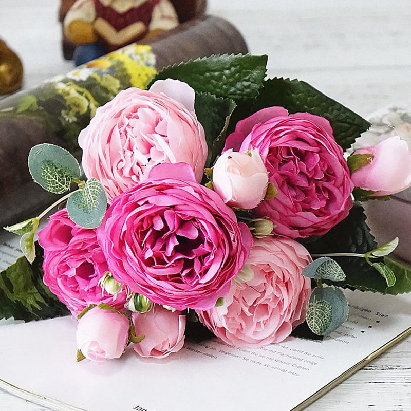 Beautiful Rose Peony Artificial Silk Fake Flowers Bouquet Party Wedding Decor 