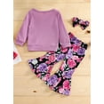 thumbnail image 4 of xiaxaixu Baby Girl Pants Suits Solid Color Waffle Tops Floral Pants Headband, 4 of 9
