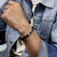thumbnail image 2 of Metro Jewelry Genuine Braided Brown Leather and Stainless Steel Bracelet with Cross Emblem, 2 of 6