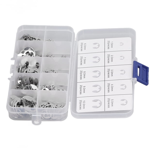 E Clip Assortment Kit, Tension Strength Rustproof Stainless Steel E Clip External Retaining Ring 200PCS Robust For Bearing