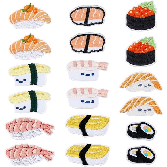 18 parches termoadhesivos para alimentos, 9 estilos diferentes: parches bordados para reparar sushi, sashimi, temaki y chirashi.