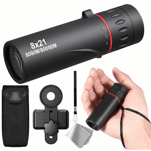 8x21 Compact Monocular Telescope with Smartphone Adapter, HD Portable Pocket Monocular for Adults & Kids - Ideal for Bird Watching, Travel, Concerts and Hiking