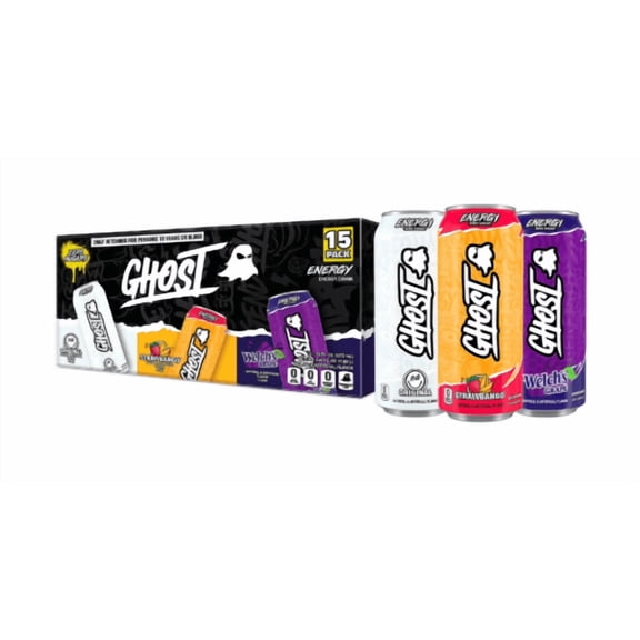 GHOST Energy Drink Variety Pack – Original, Strawbango & Welch’s Grape, Zero Sugar, 200mg Caffeine, 15-Pack (16 fl oz Cans)