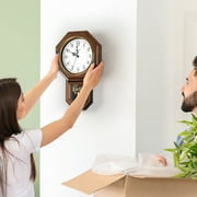 Wall Clock,Imitation Wood Plastic Regulator Clock with Pendulum, Brown