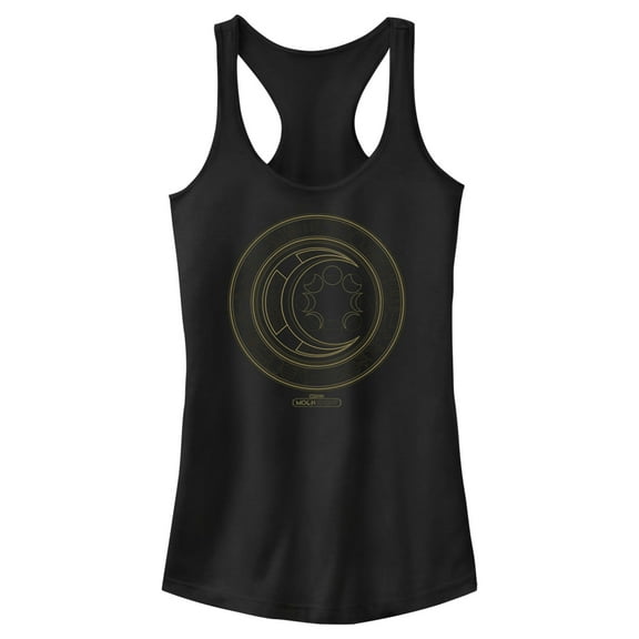 Junior's Marvel: Moon Knight Hieroglyphic Moon Phase Logo  Racerback Tank Top Black Small