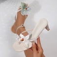 thumbnail image 4 of Womens Kitten Heels Square Toe Tong Sandals Heeled Flip Flops with Flower Decor Summer Dressy Slip on Slides Shoes Beige Size 6.5, 4 of 9