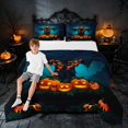 thumbnail image 2 of Homewish Halloween Scarecrow Pumpkin Queen Comforter Set, Bat Maple Leaf Comforter Sets Queen, Teal Dark Blue Orange, Pumpkin Bat Reversible, 3-Piece 1 Comforter and 2 Pillowcases, 2 of 6