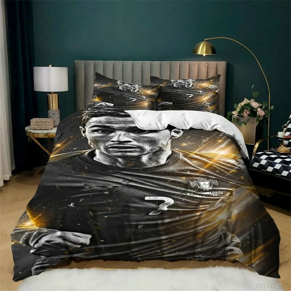 Soccer Star CR7 Duvet Cover Sets 3 Pieces Cristiano Ronaldo Bedding Sets Lightweight Comforter Cover with Zipper Closure