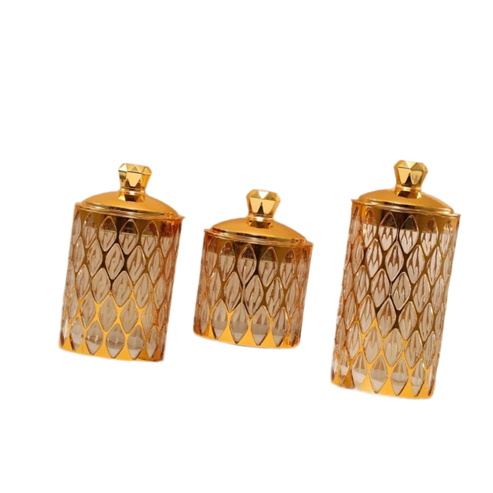 QSTDGVPW 3 Pieces Food Storage Jars with Lid Food Storage Container Tea Canister Airtight Gold trim
