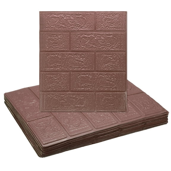 Uxcell 20pcs 3D Wall Panels Peel and Stick, Waterproof Wall Panel Backsplash, 13.8"x15.2" Brick Design Wallpaper XPE Shower Tiles for Bathroom, Kitchen, Living, Brown