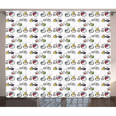 Ambesonne Bicycle Curtains 2 Panel Set, Penny-Farthing Tandem, 108" x 108", Multicolor