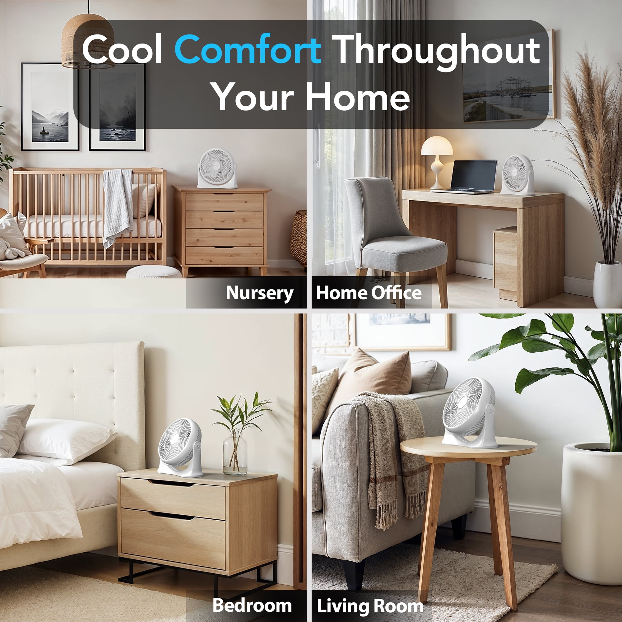 Comfort Zone 11 in. Desktop Table Fan with 3 Speeds, Adjustable Tilt, White