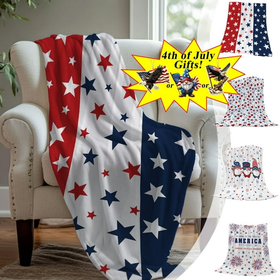 Boovnll 4th of July Throw Blanket, 28x39" Super Soft Cozy Patriotic Stars Stripe Fleece Blanket, Flannel Throw Blanket for Memorial Day Home Sofa Couch Bed Decor, 4th of July Decorations