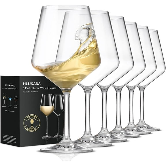 Unbreakable Wine Glasses Set of 6, 16 oz Plastic Wine Glasses with Stem, BPA Free, Reusable Wine Glass for Poolside, Outdoors Camping Picnic Restaurants Home Bar Christmas Unique Gift