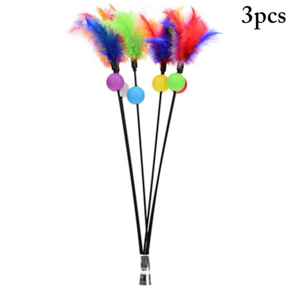 3PCS Feather Cat Toy Long Rod Funny Cat Teaser Wand Cat Training Toy with Ball