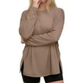thumbnail image 6 of asdoklhq Workout Tops for Women Oversized Long Sleeve Workout Tshirts with Side Slit Fall Fashion Gym Casual Basic Tops Style Loose Tees for Daily Fitness Beige XL, 6 of 6