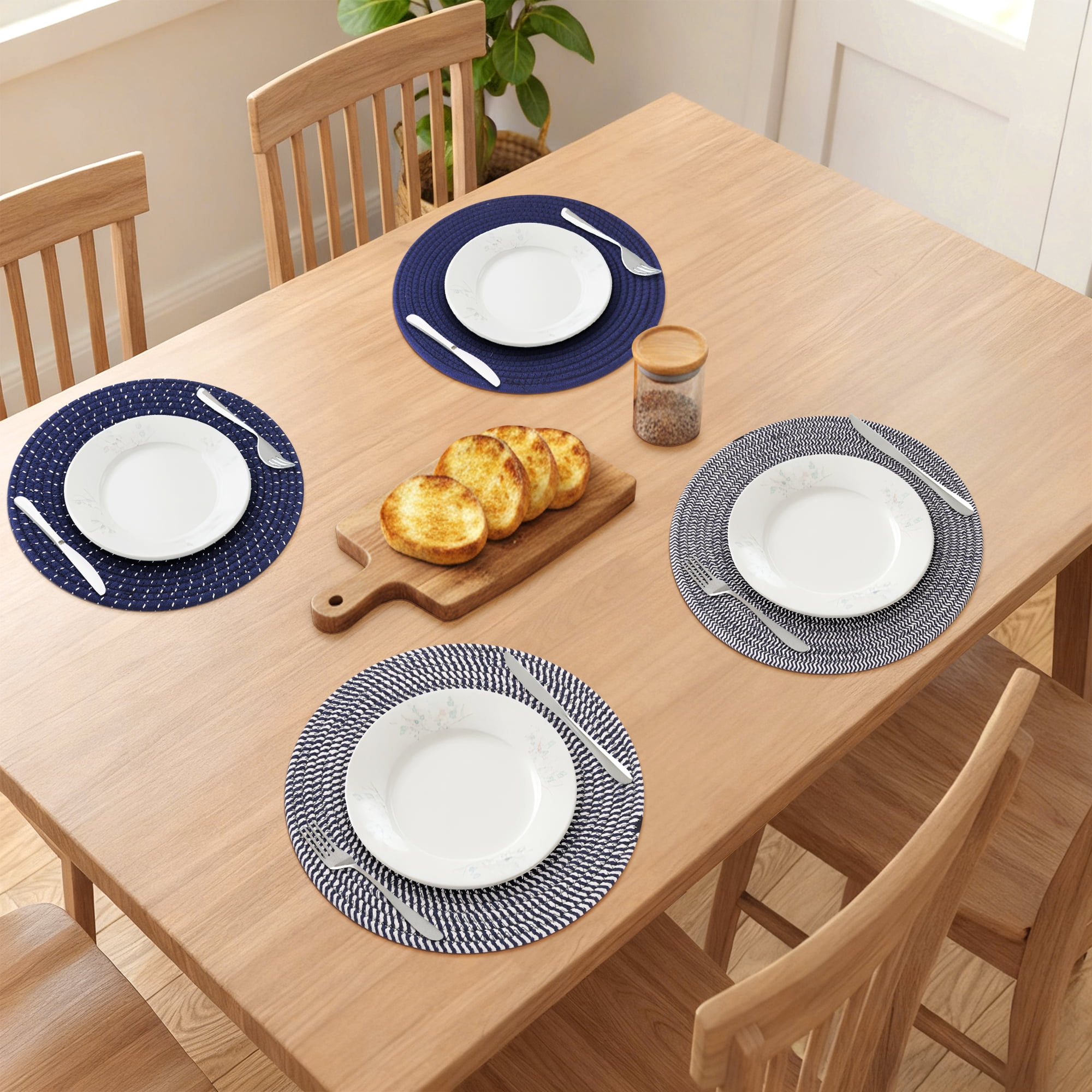 Unique Bargains 4Pcs Round Woven Table Placemats Navy Blue 13x13inch