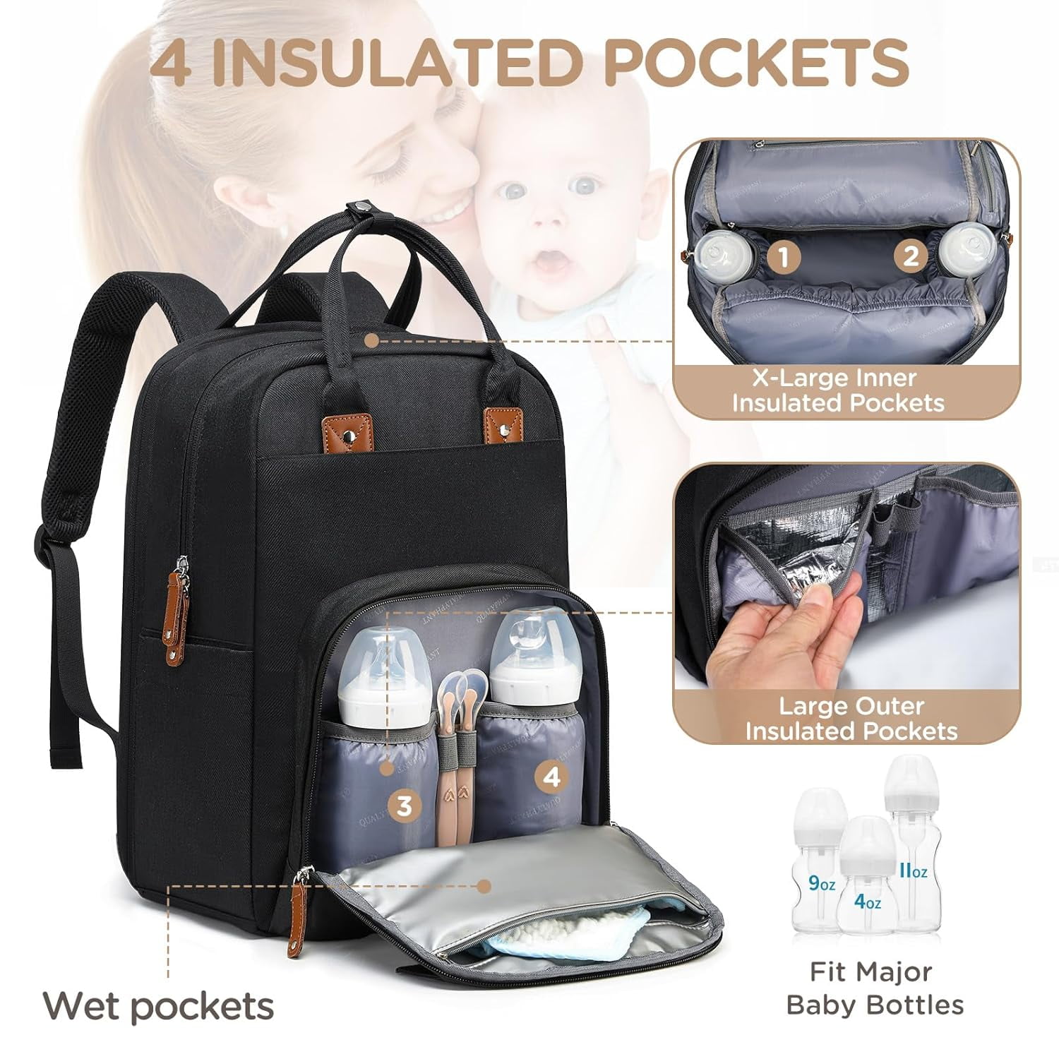 RKXQT Extra Large Diaper Bag for 2 Kids - Expandable 35L Twin Diapers Bags Backpack with 4 Insulated & 16" Laptop Pocket & 2 Compartments - Big Baby Backpacks - Travel Pañaleras Para Bebe, Unisex