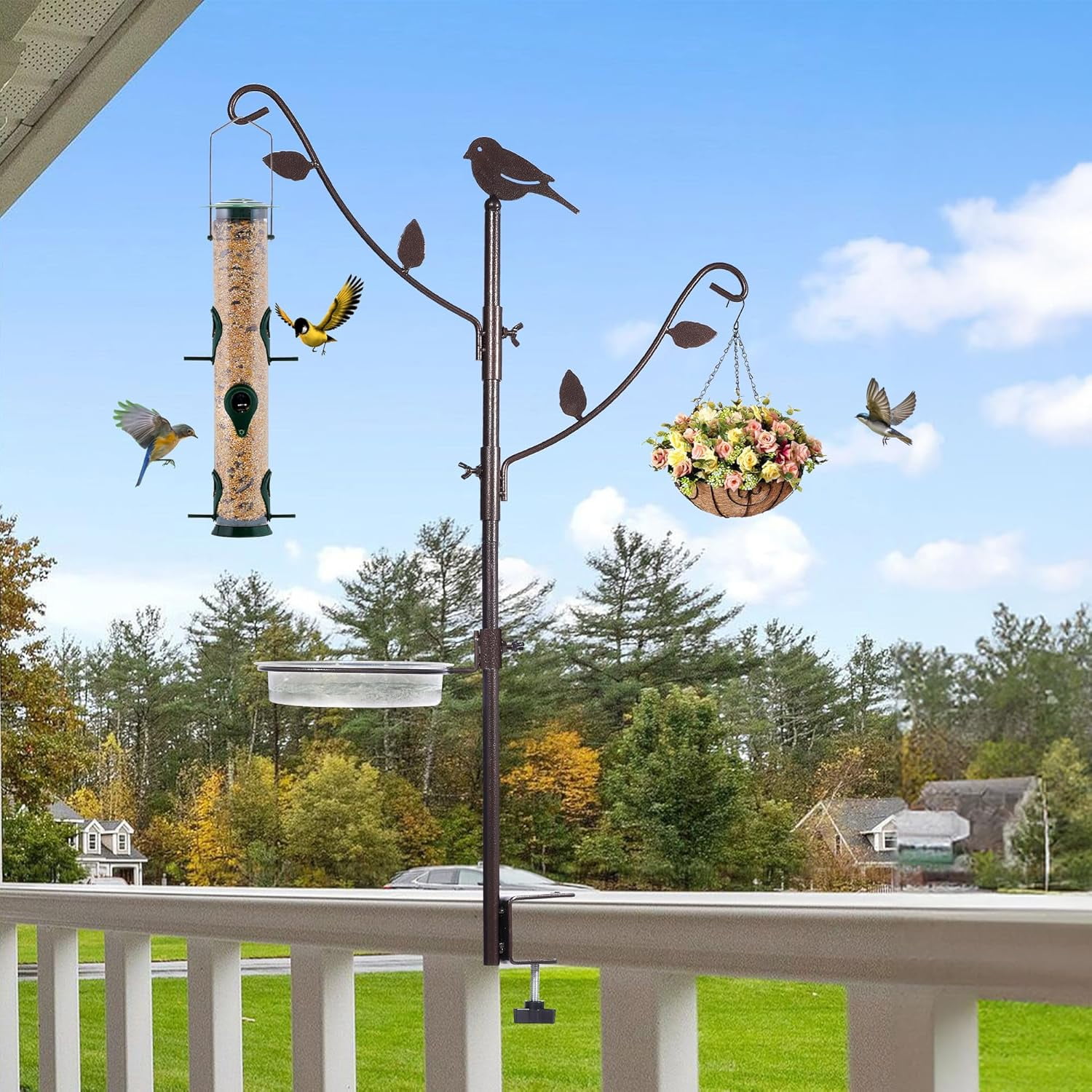 6-Hook Bird Feeding Station Kit Wild Bird Feeder Stand Pole, Multi-Feeder Hanging Kit Stand with Water Bowl