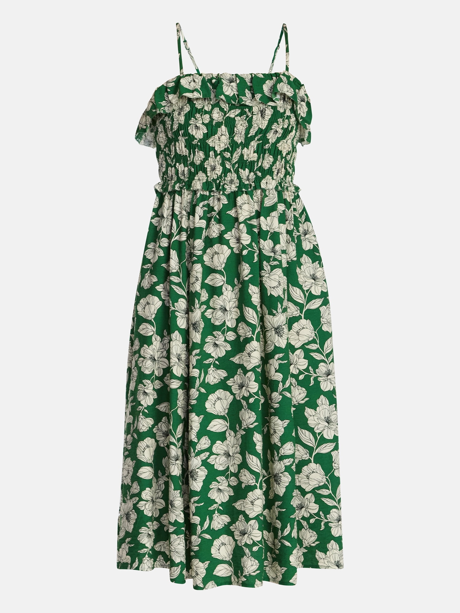 Time and Tru Women's Sleeveless Smocked Midi Dress, Sizes XS-XXXL