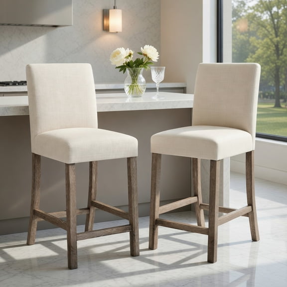 Resenkos Kitchen Counter Bar Chairs, Bar Stools,Counter Height Bar Stools Set of 2 with Back and Footrest-Beige