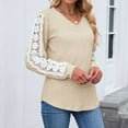 thumbnail image 6 of Fashion Womens Tops 2026 Plus Size Shirts Casual Solid Color V-neck Loose Long Sleeve Lace Contrast T-shirt Top, 6 of 9