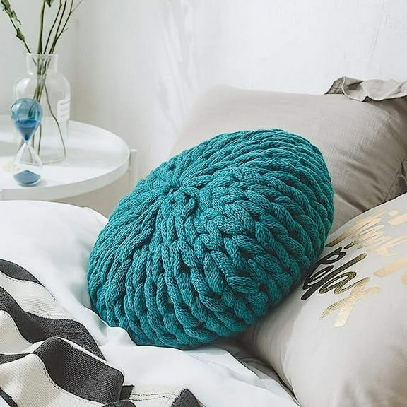 Nvzi Chunky Knit Round Shaped Throw Pillows with Insert Super Soft Cozy Decorative Handmade Cushions (Green, Diameter 16")