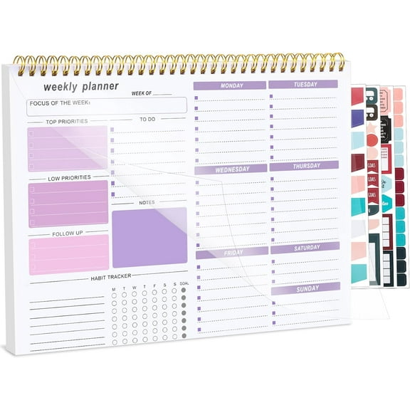 Weekly To Do List Notepad, 8.5''x11'' Weekly Desk Planner with 52 Tear Off Sheets Undated Weekly Planner Habit Tracker & Productivity Organizer for Home School and Work, Purple