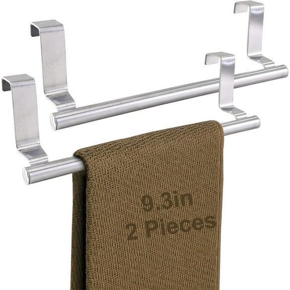 2 Pack Over The Door Towel Rack, Towel Rack for Cabinet, NOGIS Over Cabinet Towel Holder, Stainless Steel Dual-Side Rack with EVA Pads, No-Tool Mount for Doors ≤0.83" Thick (9.3"/23.5cm)