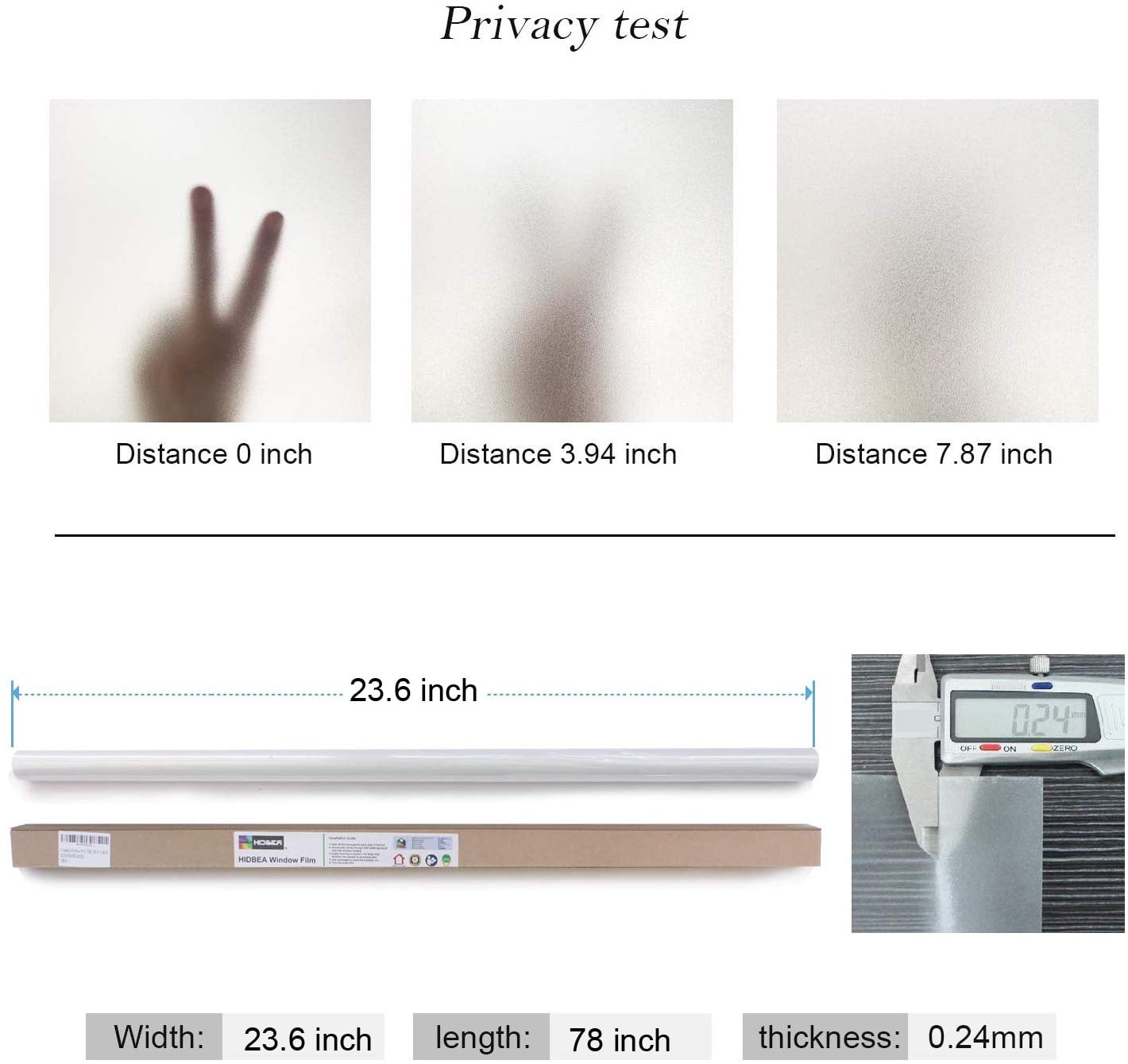 HIDBEA 23.6 in x 78 in Frosted Privacy Window Film, Vinyl, Transparent