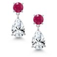 thumbnail image 2 of Gem Stone King 925 Sterling Silver White Created Sapphire and Red Ruby Earrings for Women | 8.98 Cttw | Gemstone September Birthstone | Pear Shape 12X8MM, 2 of 4