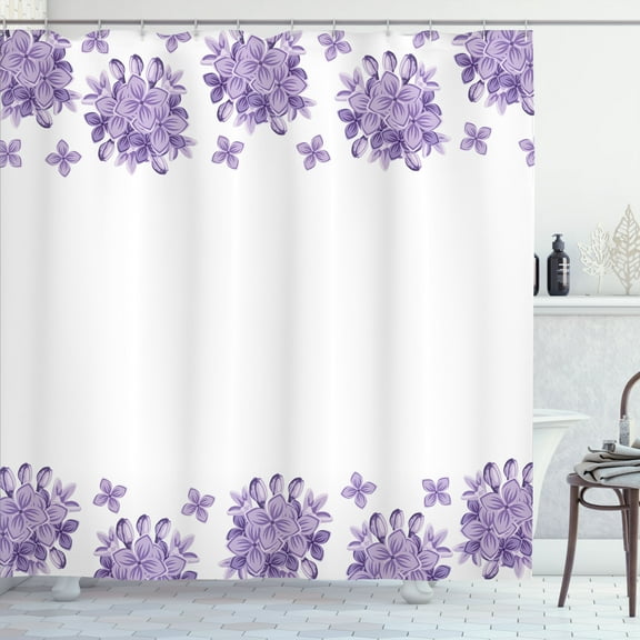 Ambesonne Floral Shower Curtain, Lilac Flower Spring Print, 69"Wx75"L, Lavender White