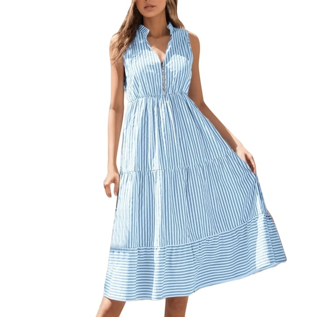 B91xZ Robe Grande Taille pour Femmes Robe Tunique Sans Manches Robes d'Été Décontractées Robe Courte Mini, Bleu S