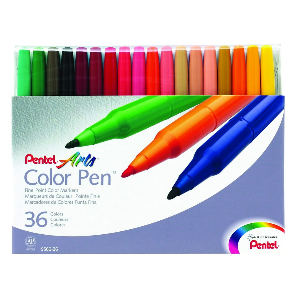Pentel Color Pen, Set of 36, Assorted (S36036)