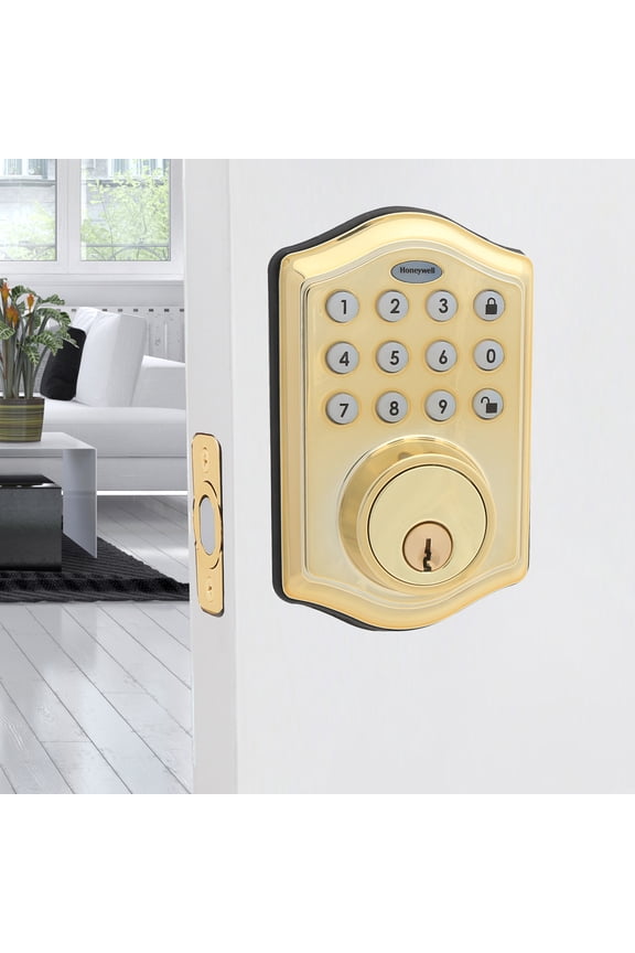 Electronic Entry Deadbolt Door Lock, Polished Brass