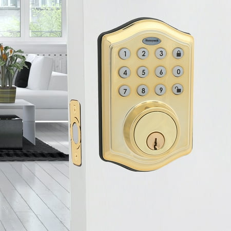 Honeywell Electronic Entry Deadbolt Door Lock, Polished Brass
