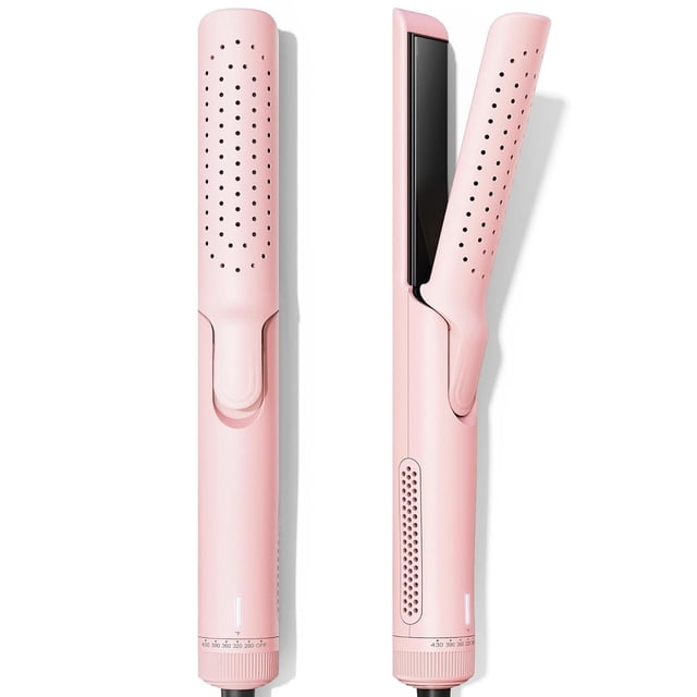 Pro Airflow Styler Curling Iron with 360° Vented Cool Air for Long-Lasting Curls, 1 Inch Hair Straightener and Curler 2 in 1, Dual Voltage, Adjustable Temps, Pink