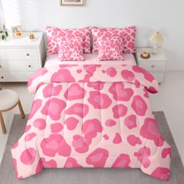 Homewish Teens Leopard Cheetah Print 7pcs Bedding Comforter Set,Abstract Geometric Queen Bedding Sets Super Cozy,Animal Print Queen Sheet Sets,Luxury Bedroom Decor,Reversible