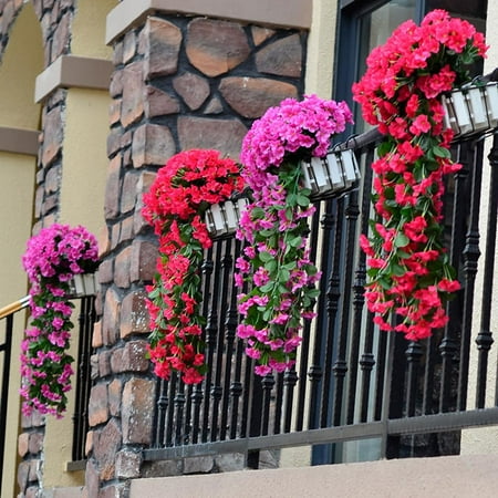 Pink Flower Shape - Micelec 1Bunch Hanging Wall Artificial Violet Orchid Flower Rattan Plant Basket Decor