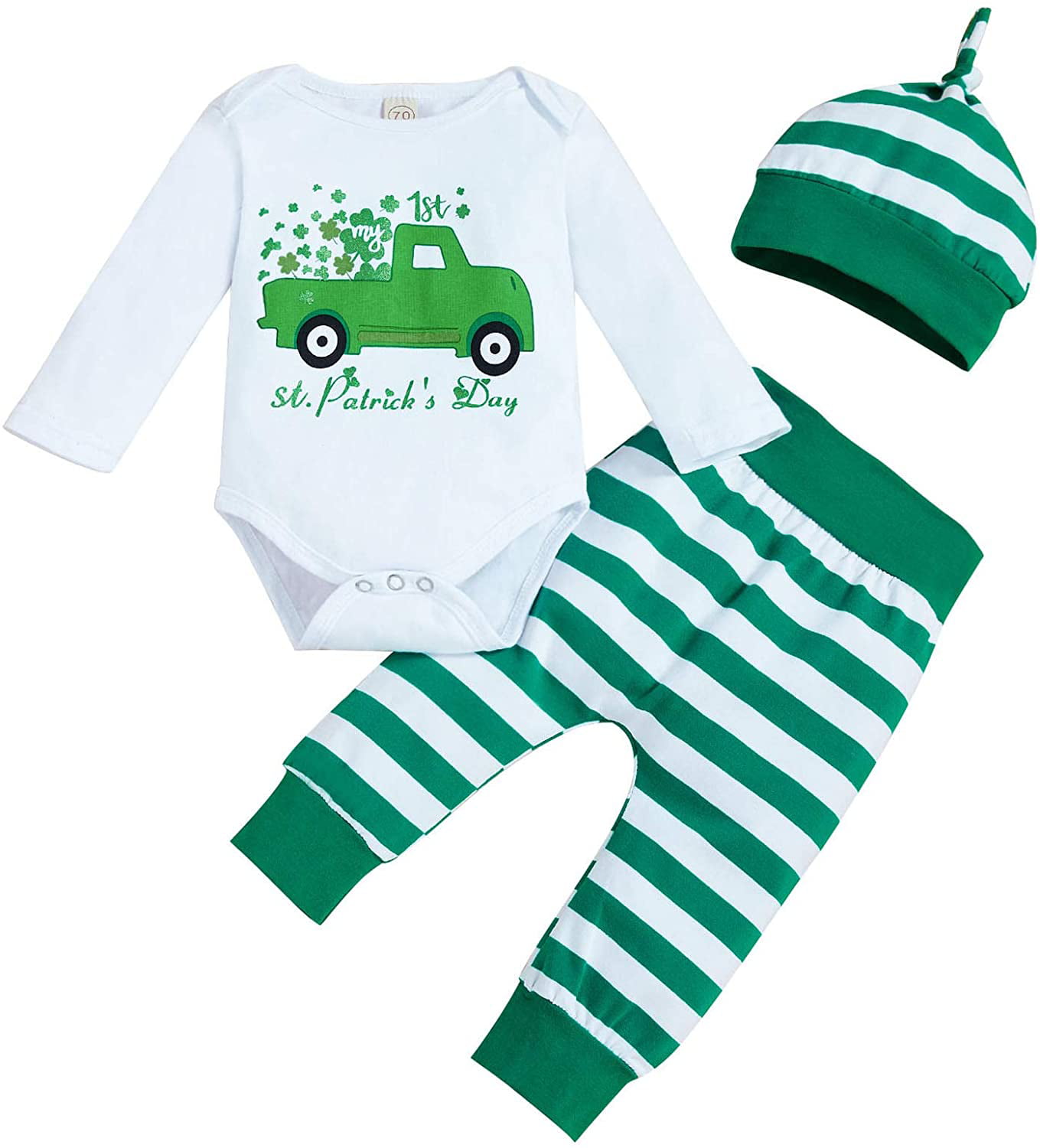 Baby Boy Girl My 1st St. Patrick's Day Outfits Long Sleeve Letter  Romper+Striped Pants+Hat 3Pcs Clothes(3-6 Months) - Walmart.com