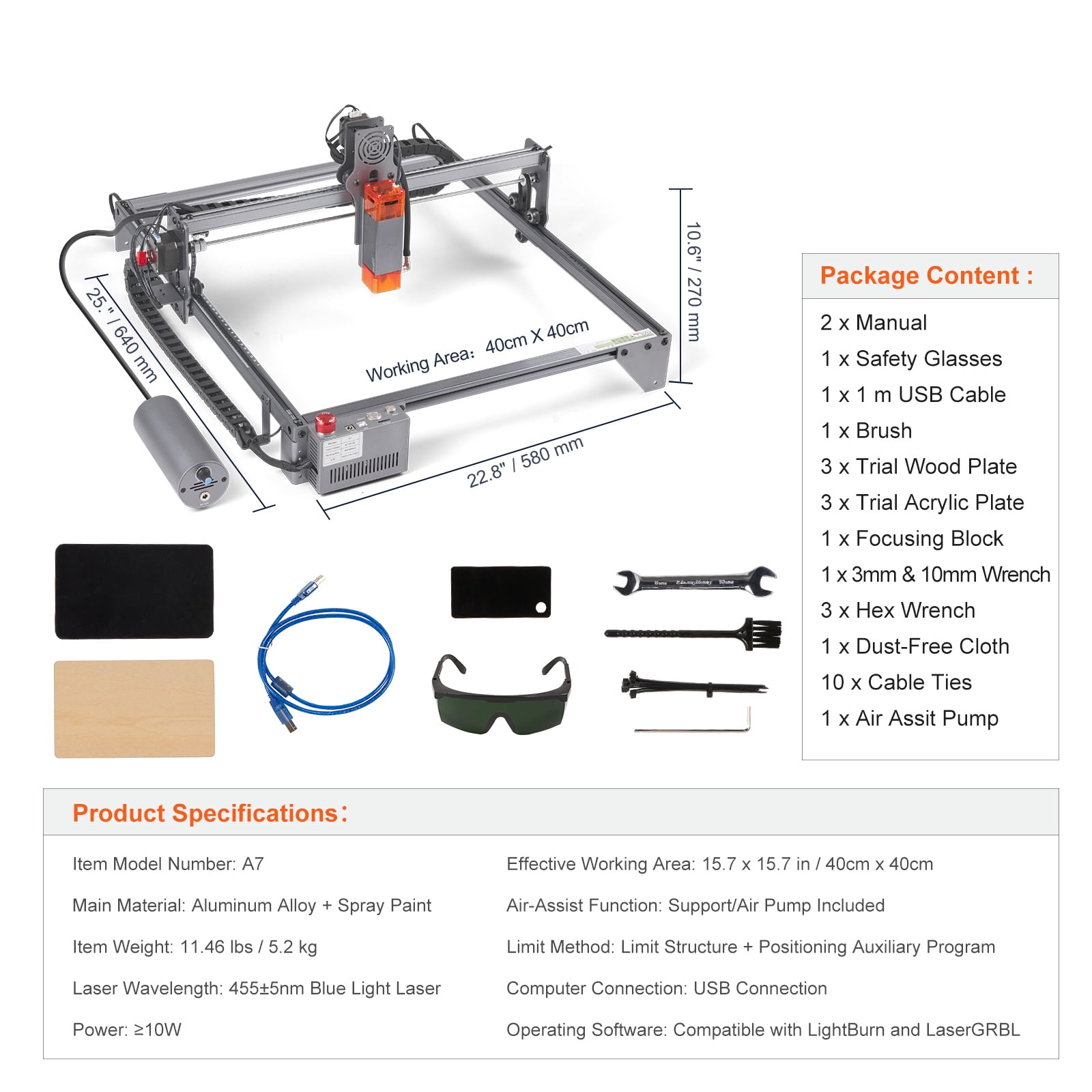 VEVOR Laser Engraver Laser Engraving Machine 10W Compressed Spot Eye Protection