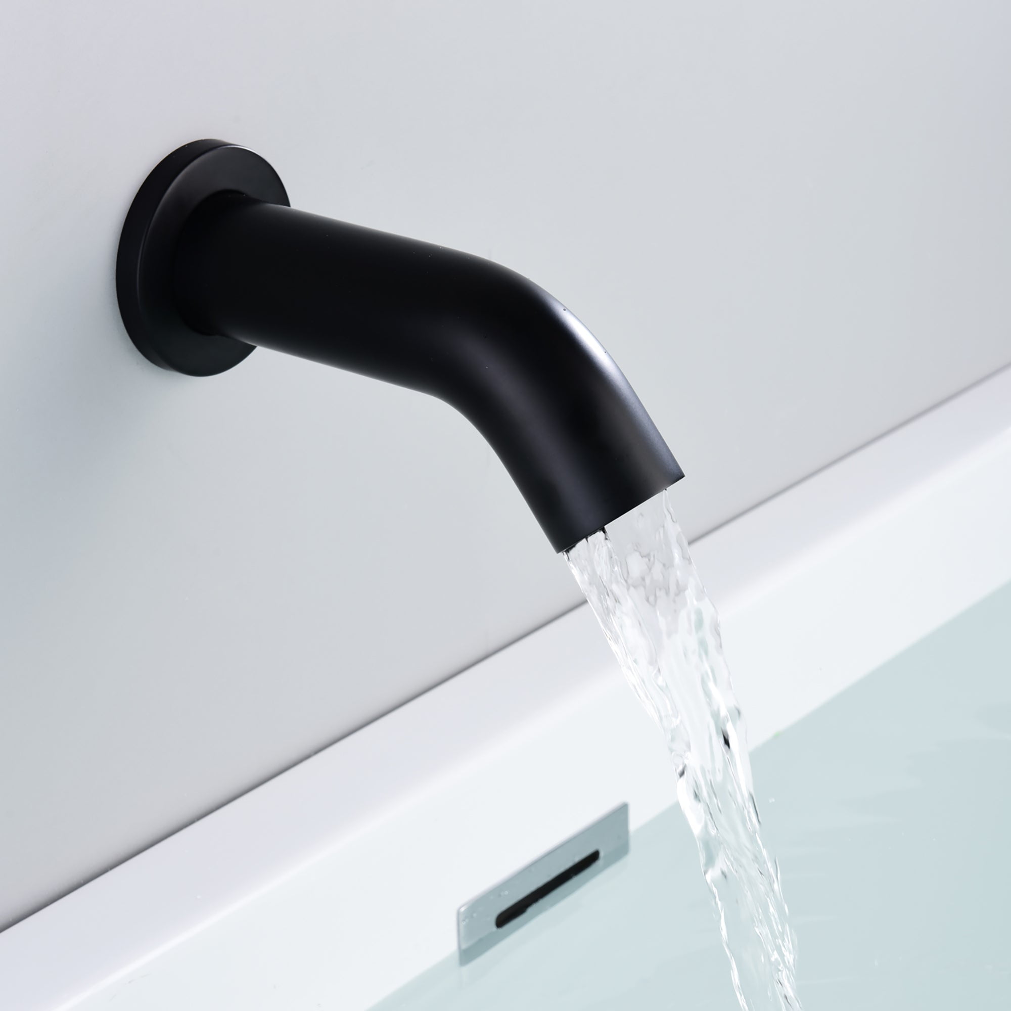 Matte Black Wall Mount Bathtub Faucet with Hand Shower Diverter,Waterfall Spout