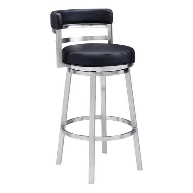 Armen Living Madrid 26" Faux Leather & Stainless Steel Counter Stool in Black
