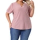 thumbnail image 4 of Blusas de verano de mujer plus size Agnes Orinda, con escote en V, mangas cortas y diseño hueco, talla 2X, color rosa, 4 of 6