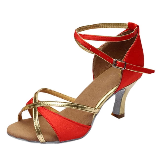 Amzcrzy Zapatos de mujer,Zapatos de mujer,Zapatillas de mujer, Zapatos de baile latino para niña, tacones medios, satén, para fiesta, tango Sandalias Mujer Zapatillas De Casa