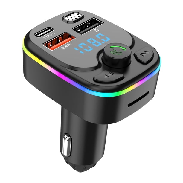 Herunwer Bluetooth 5.3 Car MP3 Player with FM Transmitter, Triple USB Ports, and Colorful LED Display