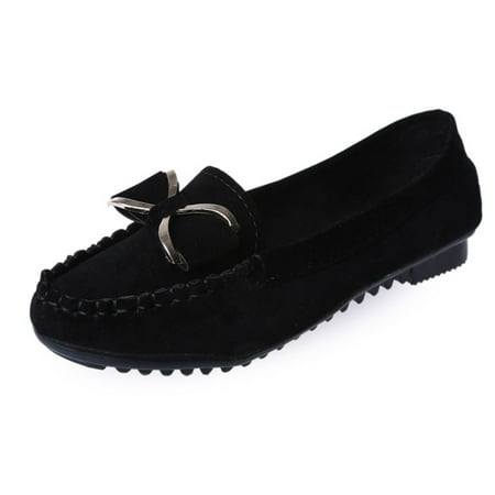 hopeusnice Women s Suede Bowknot Loafers Slip On Flats Comfortable Driving Shoes Loafer Flats Soft Sole Comfortable Walking Shoes Black 35