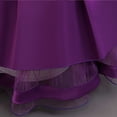 thumbnail image 5 of LEKWK Girls Princess Gown Long Sleeve Lace Satin Formal Midi Dress Bow Waist Tiered Tulle Wedding Flower Girl Dress for Pageant Host Recital Birthday Party, 5 of 8