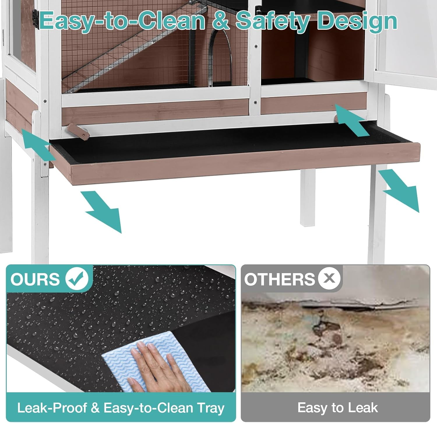 BUTINGLALE Guinea Pig Cage with Wooden Stand, Indoor Rabbit Hutch with 2 Stories, Hamster Cage with Anti Chew Ramp, Hideout, Platform, Pull Out Tray (Brown)