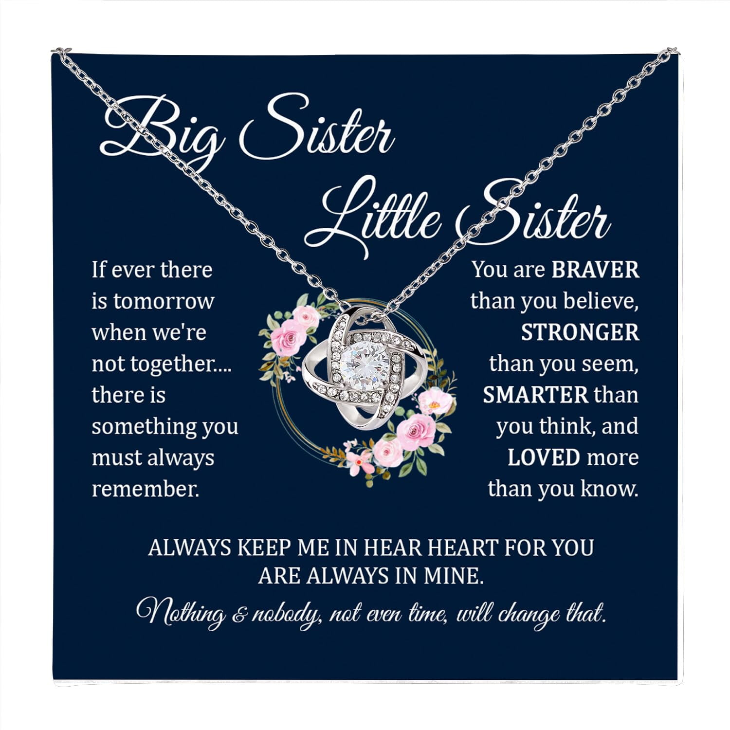 Big Sister Little Sister Necklace, Sisters Birthday Ideas, Sisters Anniversary Wedding Graduation Day, Meaningful Her With Message Card Box #1170, Gold Love Knot Necklace